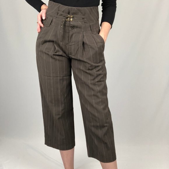 See By Chloe Brown Pinstripe Cropped Trousers - Picture 2 of 9